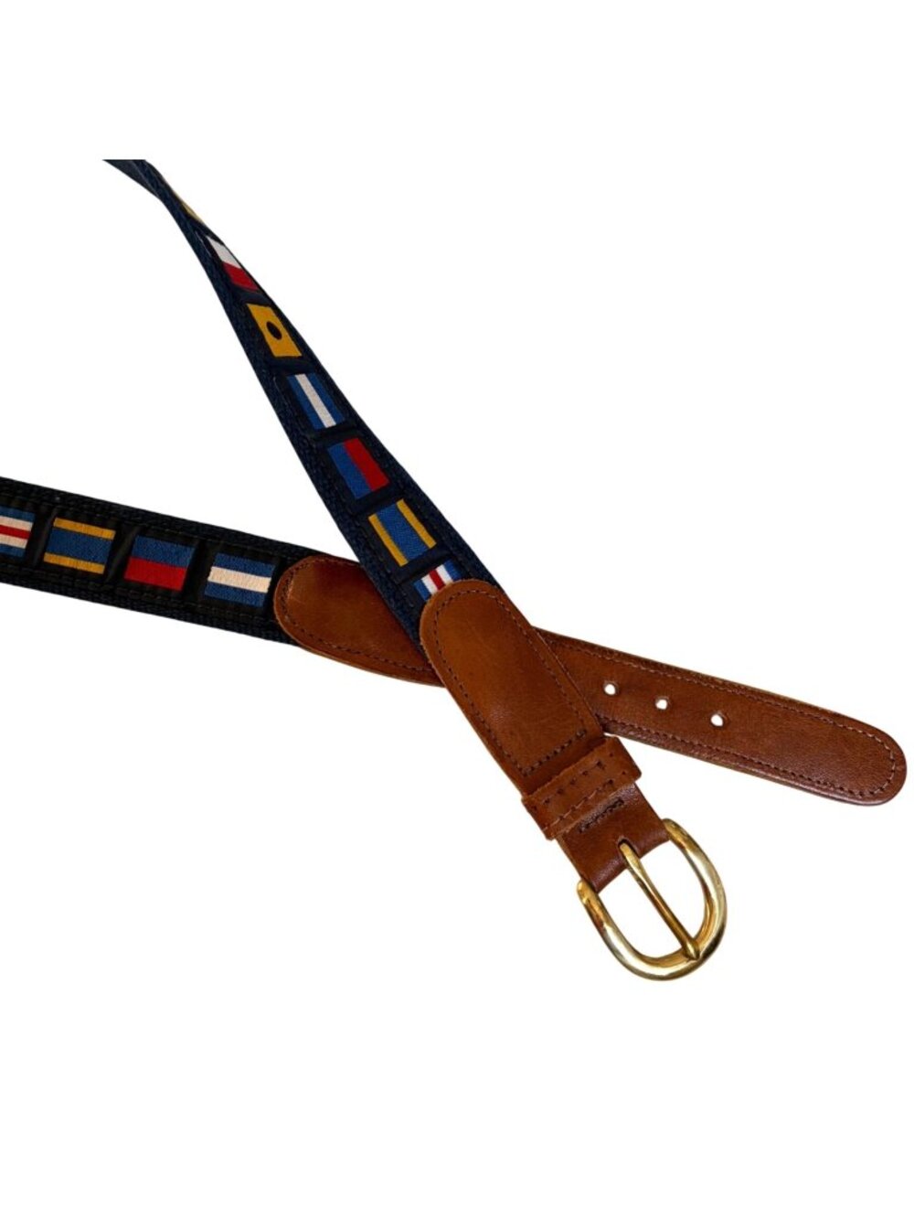 Preston Nautical Code Flag Belt Mens 36 Leather Canvas Brass Buckle Made In USA